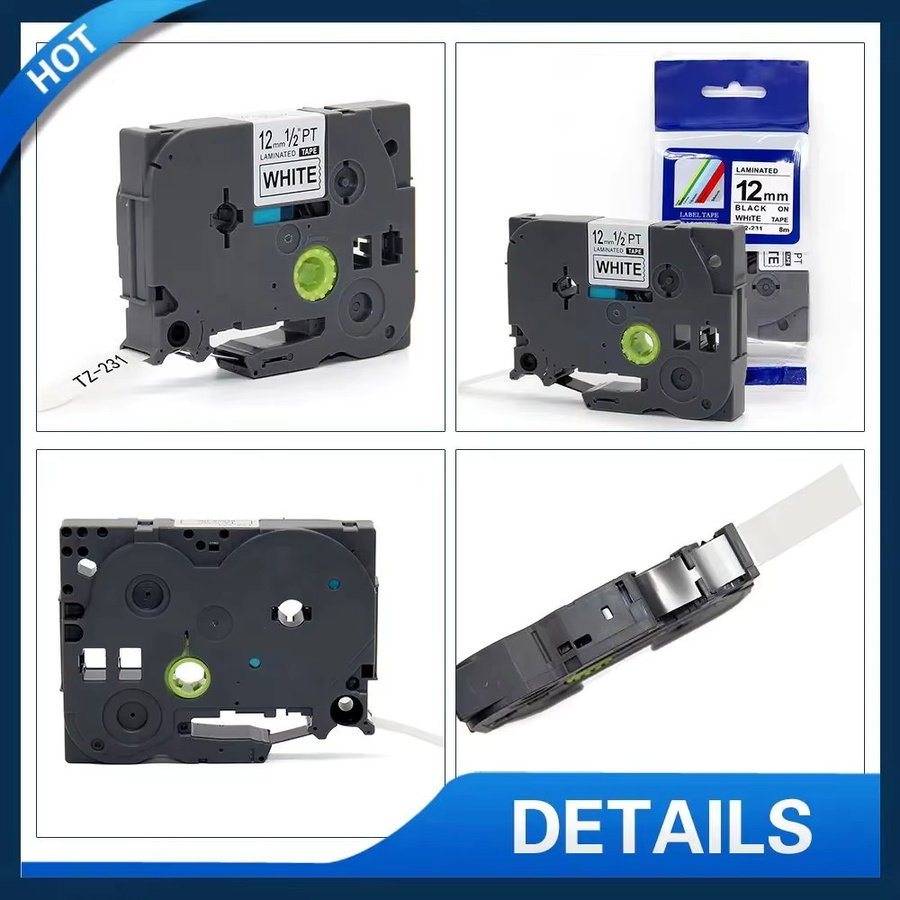6er Pack Brother TZE231 Etikettenband 12 mm Schwarz auf Weiß kompatibel mit PTH110, PTD600 und P710BT - Bild 3