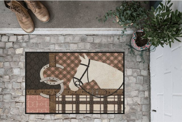 Rutschhemmende Salonloewe Fußmatte mit Pferdemotiv in Beige, Braun und Multicolour, B: 100 cm, T: 50 cm - Bild 1