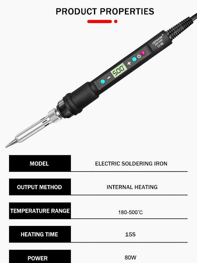 LEFAVOR 80W Digitalanzeige Lötkolben Schweißset mit Temperaturregelung 100-500C in Schwarz - Bild 5