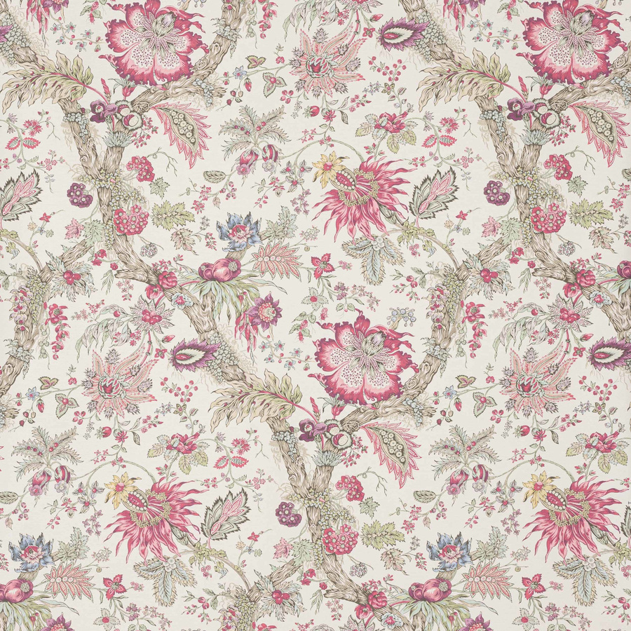 Manuel Canovas Tapete Adelaide in Cerise mit floralem Botanical-Design und Textiloptik - Bild 1