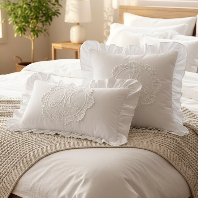 BUYNOW Kissenbezug mit Spitze in Weiß im französischen Stil für Sofa und Wohnzimmer, B/T/H: 30 x 30 cm - Bild 1