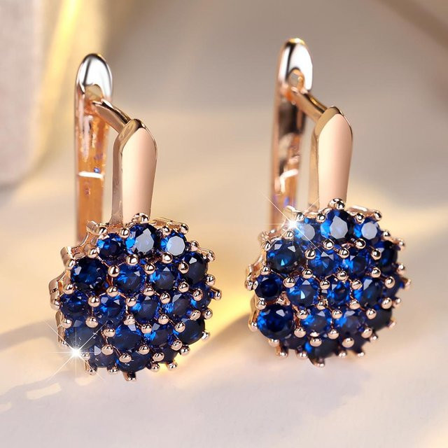 Bamos Ohrringe, Rose Gold Farbe, Blau, Zirkon, Blume, Damen - Bild 1