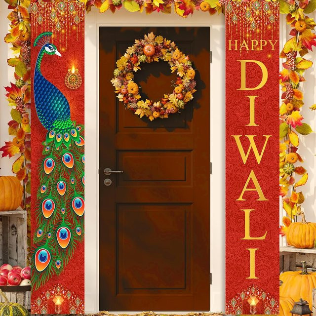 VIKAMA Diwali Türvorhang mit Pfauen-Motiv, bunter Hängehintergrund für Party und Veranda, B/H: 30 x 180 cm - Bild 1
