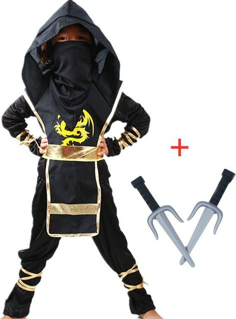 Ninja Kostüm Junge, Muskelkostüm mit Schaumstoffzubehör, Schwarz, L(9-10Y) - Bild 1