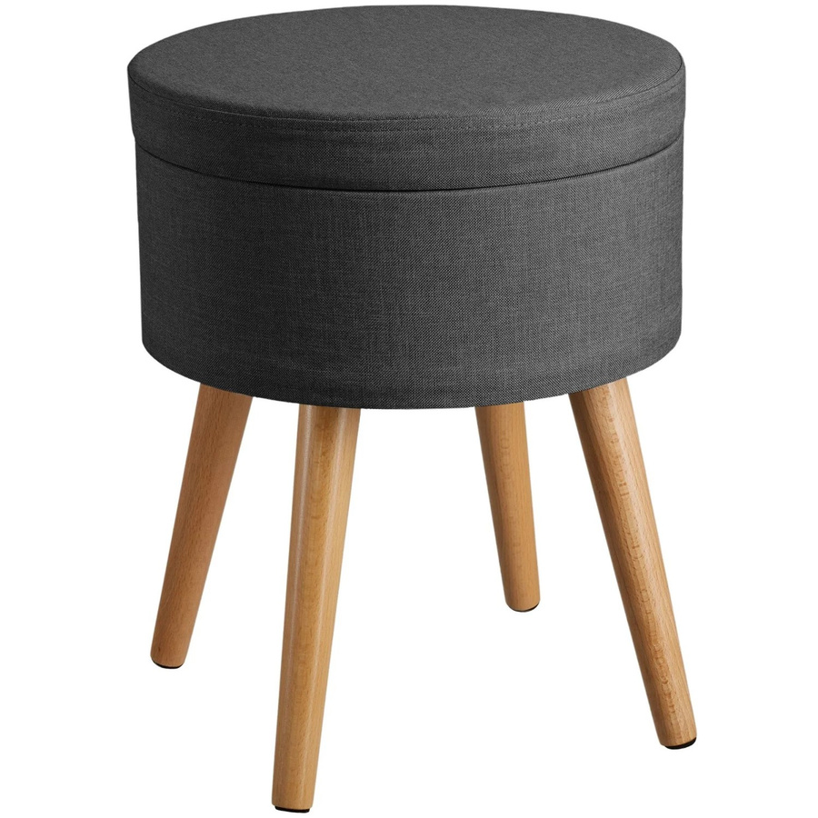 tectake Sitzhocker Yara mit Stauraum, rund, gepolstert, Dunkelgrau, Leinenoptik, B/T/H: 42,5 x 42,5 x 45,5 cm - Bild 3