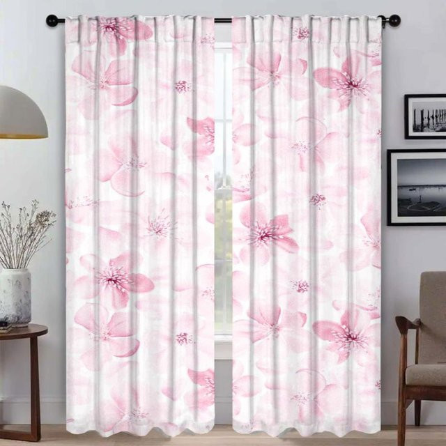 2er-Set Blumen Verdunkelungsvorhänge für dein Wohnzimmer in Pink, Modernes Design mit floralem Muster, Breite: 50 cm, Höhe: 70 cm - Bild 1