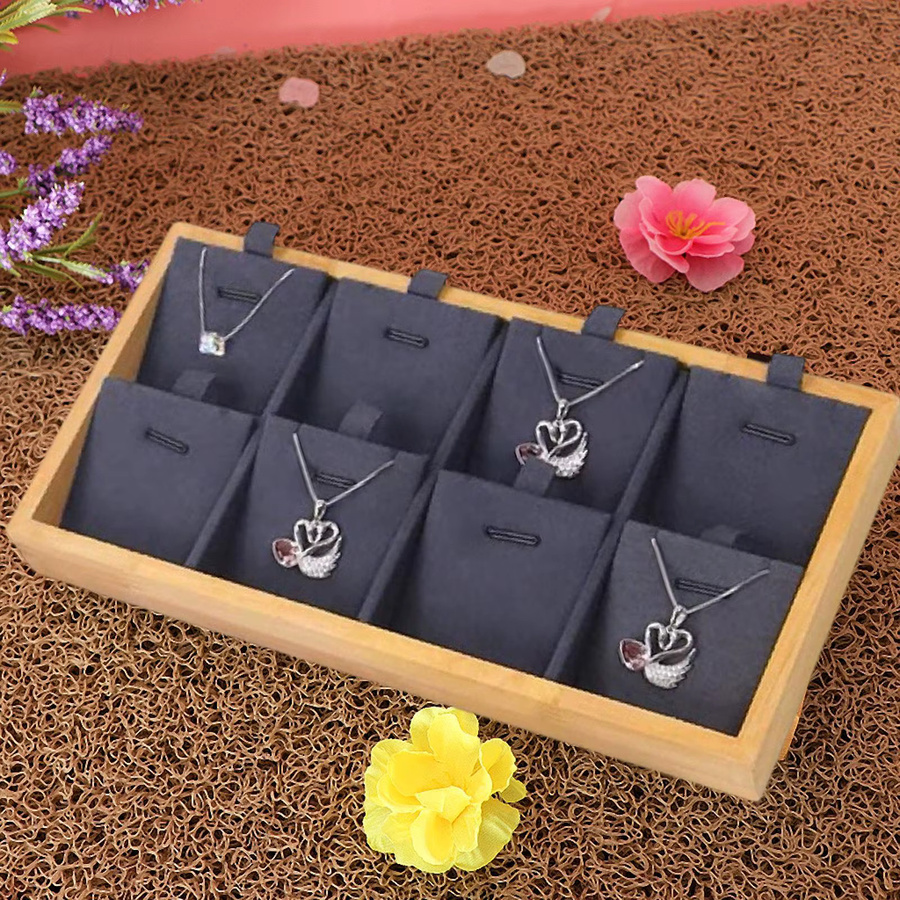 Stapelbare Schmuck-Vitrine in Beige mit 8 Gittern zur Aufbewahrung von Halsketten, Ohrringen und Anhängern als Präsentationstablett für dein Juweliergeschäft oder deine Kommode - Bild 2