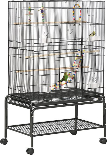 PawHut Vogelkäfig auf Rollen mit 4 Futternäpfen und 3 Sitzstangen, schwarz, B/T/H: 79 x 49 x 133 cm - Bild 1
