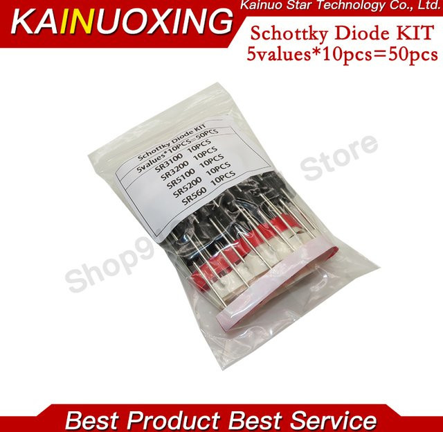 KAINUOXING Schottky-Dioden Sortiment-Kit 50 Stück, 5 Werte à 10 Stück, SR3100 SR3200 SR5100 SR5200 SR560, Schwarz - Bild 1