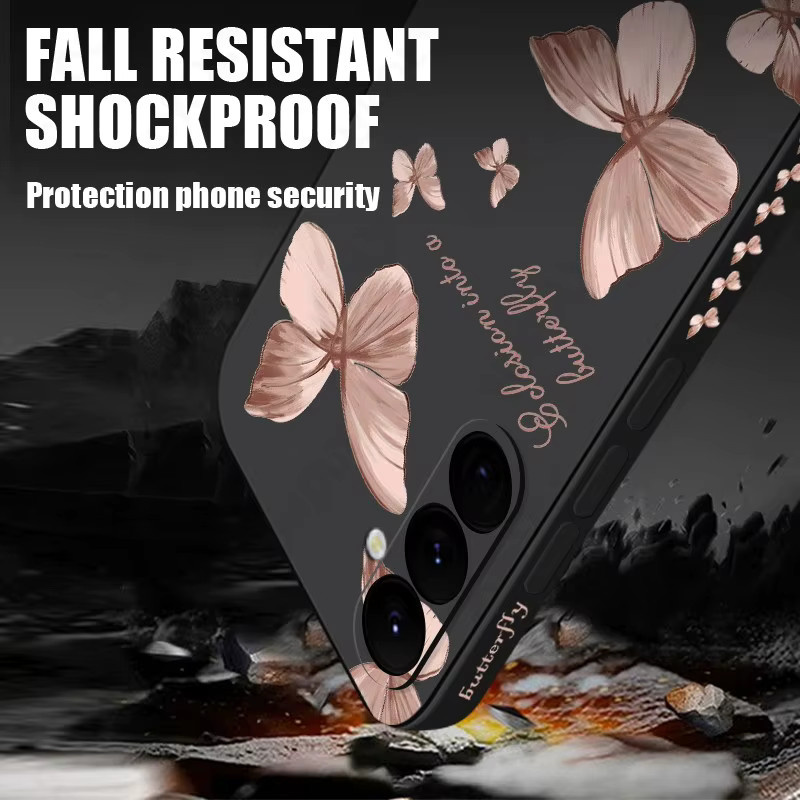 Schmetterlingsmuster Silikonhülle mit Handgelenkschlaufen für Samsung Galaxy S26 S25 S24 S23 Ultra S23 FE A57 A17 A55 A56 A36 A16 in Schwarz - Bild 4