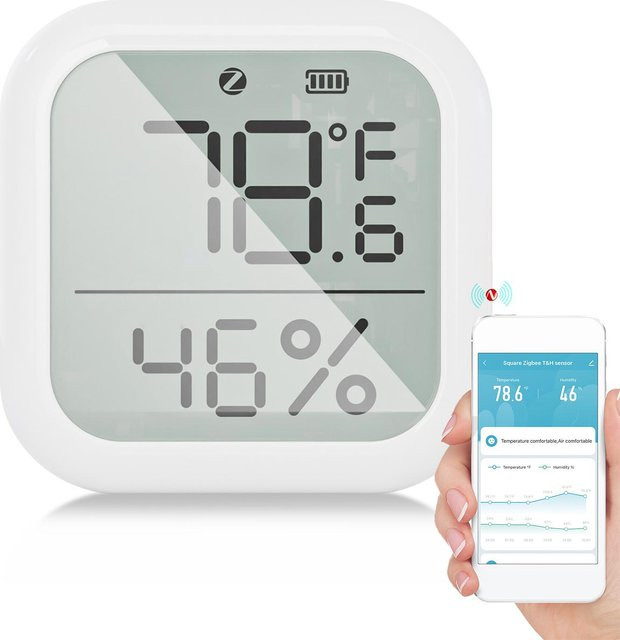 TOMTOP JMS ZigBee Smart Hygrometer Thermometer mit App-Steuerung, Luftfeuchtigkeitssensor und LCD-Display, weiß - Bild 1