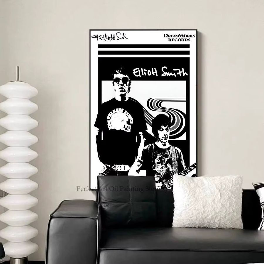 Sänger E-Elliott S-Smith klassisches Anime-Poster aus Papier in Schwarz-Weiß, B/H: 10 x 15 cm - Bild 5