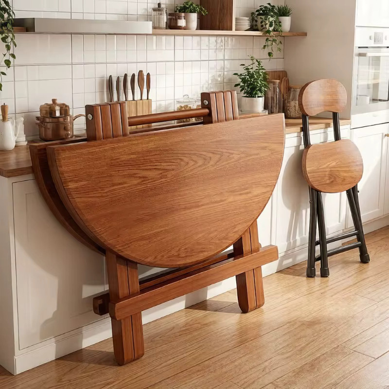 LIUSHADUOLA Klappbarer runder Esstisch aus Holz in Braun, moderner Küchentisch und Schreibtisch für Küche, Esszimmer oder Home-Office, Durchmesser: 60 cm - Bild 3