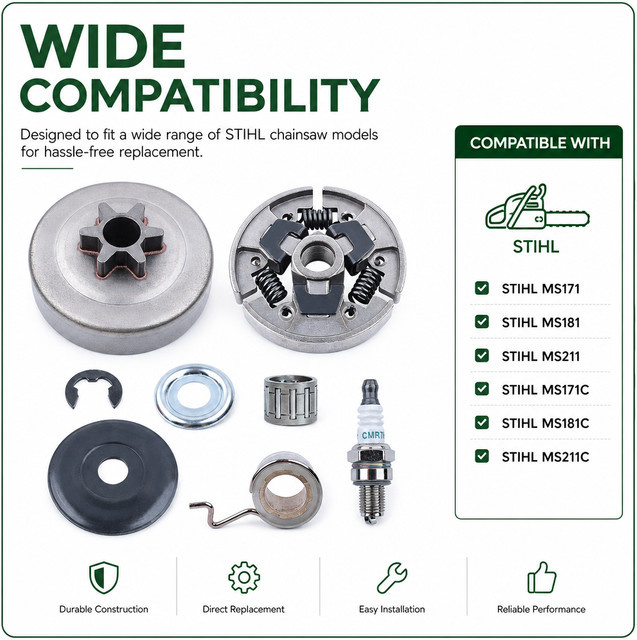 TINGBAI 8-in-1 Ersatzteil-Set für Stihl MS211 MS181 MS171 Kettensägen in Silber - Bild 1