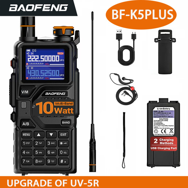 Baofeng K5Plus Walkie-Talkie Handfunkgerät in Schwarz mit 10W, Triband, 999 Kanälen und 2500mAh Akku - Bild 1