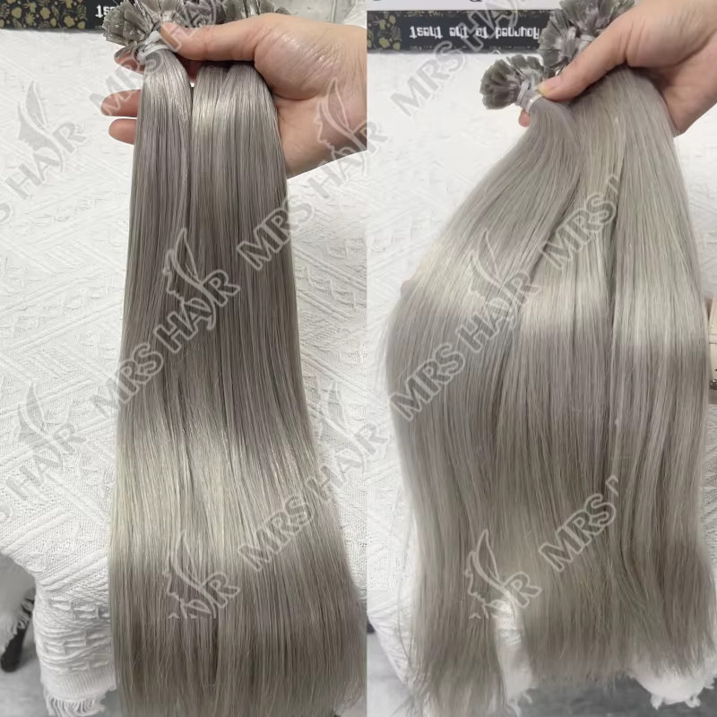 MRSHAIR Echthaar-Extensions Hot Fusion Keratin, Silber Aschgrau Blond, 50 Strähnen - Bild 5