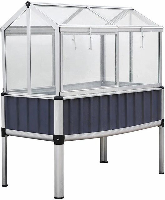 TTL GARDEN Hochbeet Gewächshaus SUPERIOR aus Metall mit Aufsatz für Kräuter und Gemüse, Schwarz, B/T/H: 128 x 114 x 60 cm - Bild 1