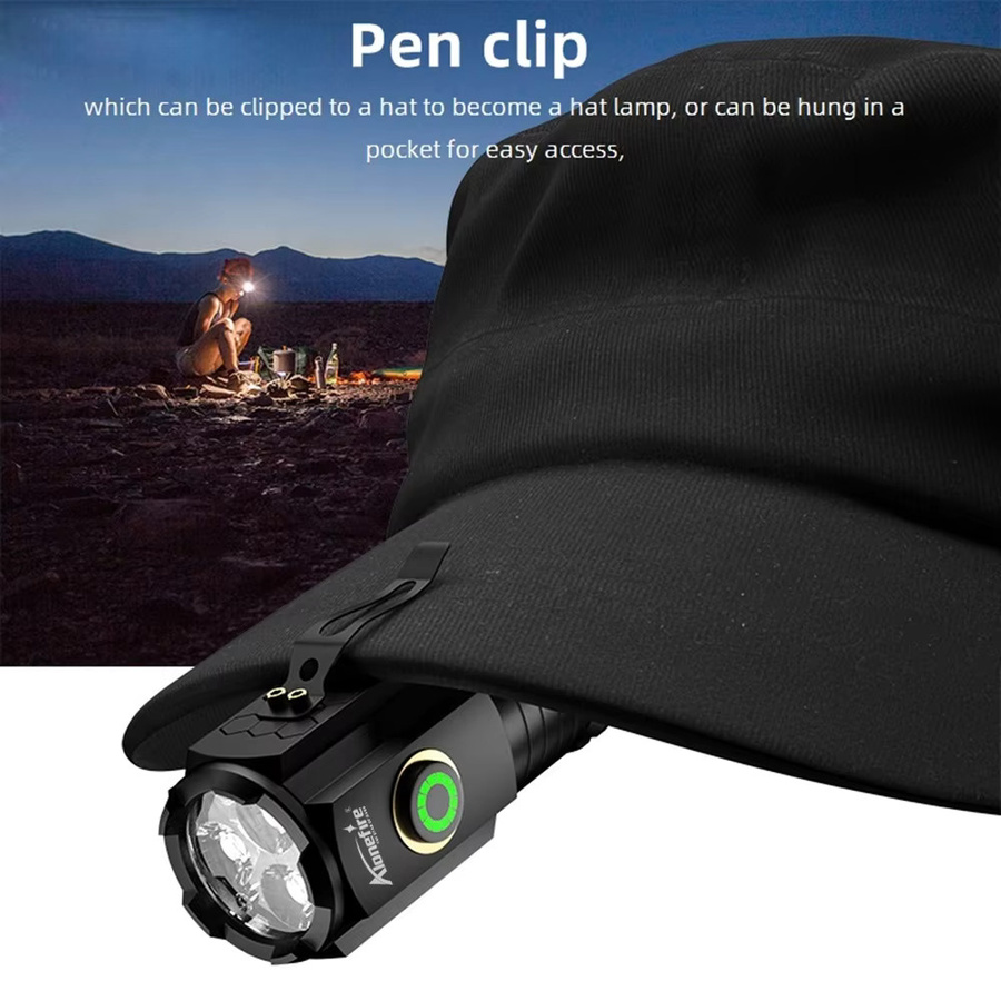 Alonefire 3-LED Mini Hochleistungs-Taschenlampe in Schwarz, USB wiederaufladbar mit Magnet und Aluminiumgehäuse - Bild 5
