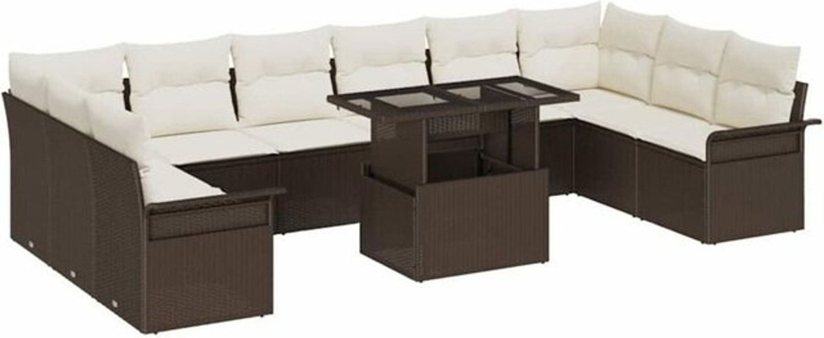 vidaXL Garten-Sofa-Set aus Polyrattan in Braun, 11-teiliges Loungemöbel-Set, B/T/H: 100 x 55 x 73 cm - Bild 1