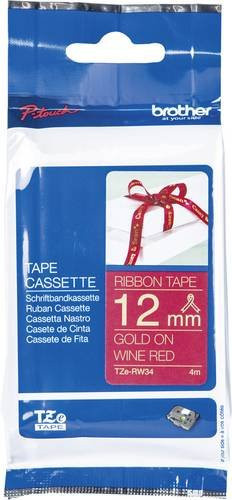 Brother P-touch Textil-Schriftband TZe-RW34 unlaminiert, Farbe: Weinrot, Schriftfarbe: Gold, Breite: 12 mm, Länge: 4 m - Bild 1