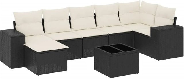 vidaXL 8-teilige Garten-Sofagarnitur in L-Form aus Poly-Rattan und pulverbeschichtetem Stahl mit Kissen in Schwarz-Creme - Bild 1