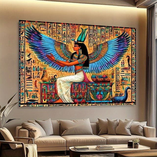 VIKAMA Wandteppich mit Isis-Göttin aus dem alten Ägypten, Mehrfarbiges Wandbild mit Flügeln als Raumdekoration - Bild 1