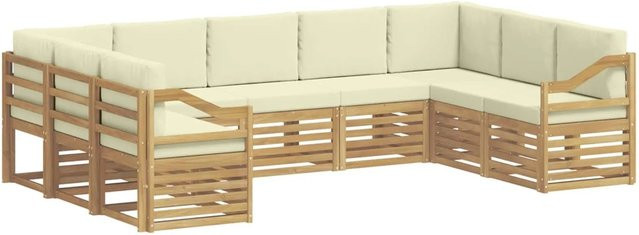 vidaXL Ecksofa Set in L-Form aus Akazienholz und Polyester in Weiß und Beige mit Kissen und Armlehnen - Bild 1