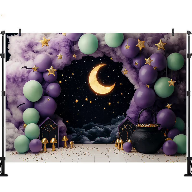 LS Fotografie Hintergrund Halloween Design mit Kürbis und Fledermaus in Lila für Kindergeburtstage und Studiofotografie - Bild 3