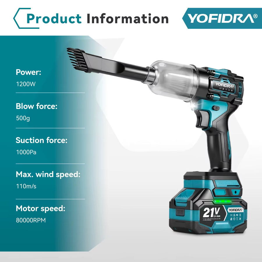 YOFIDRA 2in1 Akku-Turbo-Gebläse und Sauger mit 80000 U/min bürstenloser Motor zur Reinigung von Staub, Laub und Schnee - Bild 2