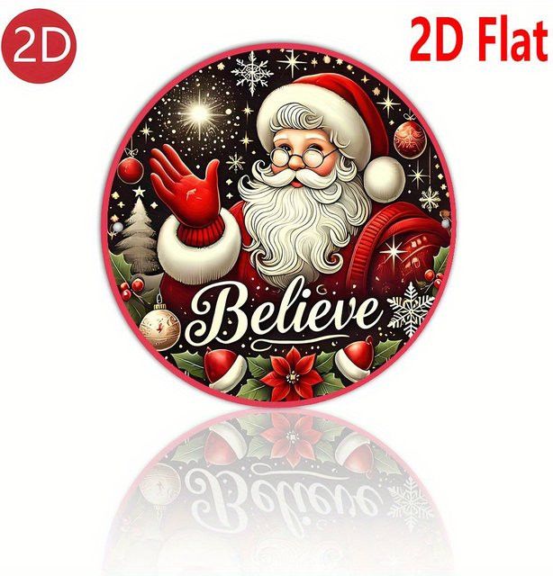 Weihnachtliche Wanddekoration aus Metall von Potdemiel mit Weihnachtsmann in Rot, Grün und Gold, Allwetter-Alu-Deko - Bild 1