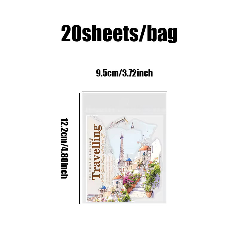 Mr.Paper Reise-Landschaftsaufkleber im 20er Beutel, Vintage PET-Aufkleber in Multicolour für DIY-Dekoration und Sammelalben - Bild 1