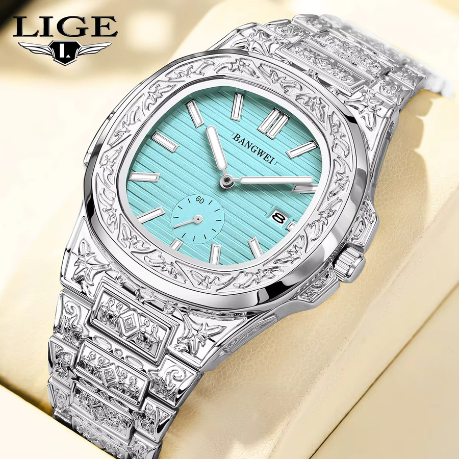 BANGWEI Armbanduhr Edelstahl, Quarz, Blau, Herren - Bild 5