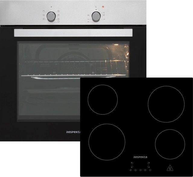 Respekta Autarkes Herdset Solero + Aaron in Schwarz mit Glaskeramik und Halogen Kochfeld sowie 56 l Backofen - Bild 1