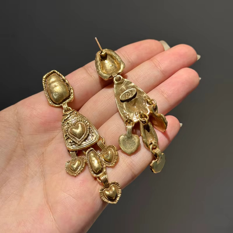Icareu Ohrringe mit Herzanhänger, Gold, Messing, Damen, Vintage - Bild 4