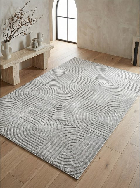 Teppich Kurzflor ILLER in Silber mit 3D-Design aus Jute, B/T: 200 x 290 cm - Bild 1
