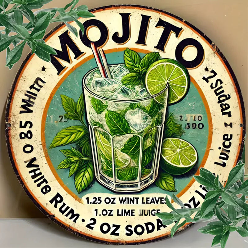 Vintage Havana Mojito Rezept Metallschild Potdemiel quadratische Wanddekoration aus Aluminium, mehrfarbig, B/H: 20 x 20 cm - Bild 5