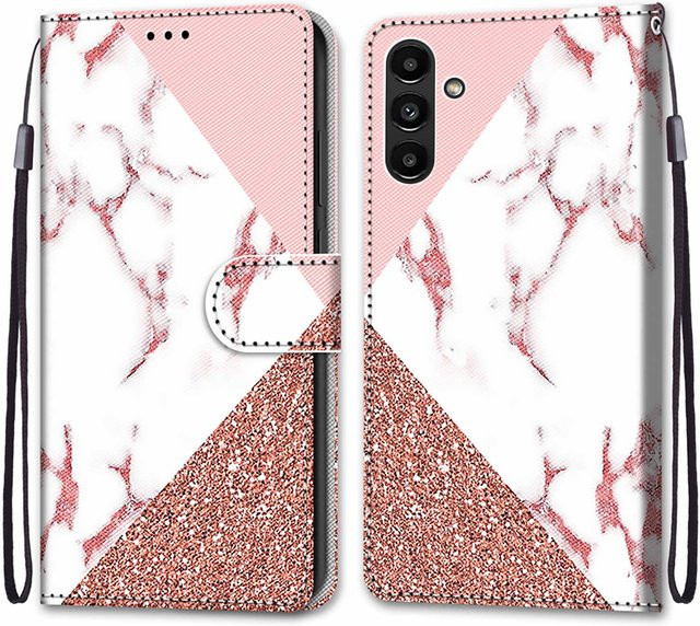 Luxuriöse bemalte Ledertasche als Schutzhülle im Brieftaschen-Stil für Samsung Galaxy A-Serie in Pink - Bild 1