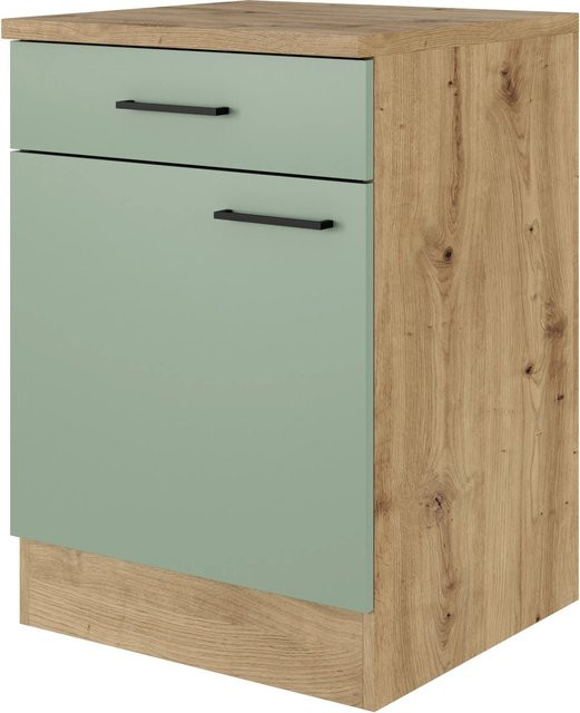 Flex-Well Küchenunterschrank Cara Schilfgrün matt und Artisan Eiche B/H/T: 60 x 85 x 60 cm - Bild 1