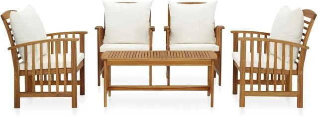vidaXL 5-tlg Garten-Lounge-Set aus Akazien-Massivholz in Braun mit Auflagen und Couchtisch im Vintage-Look - Bild 1