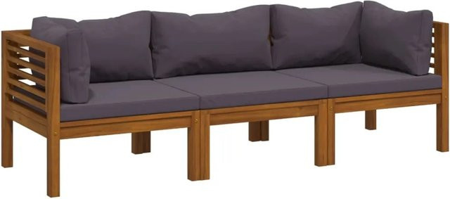 vidaXL 3-Sitzer-Gartensofa aus massivem Akazienholz mit Polsterauflage in Dunkelgrau - Bild 1