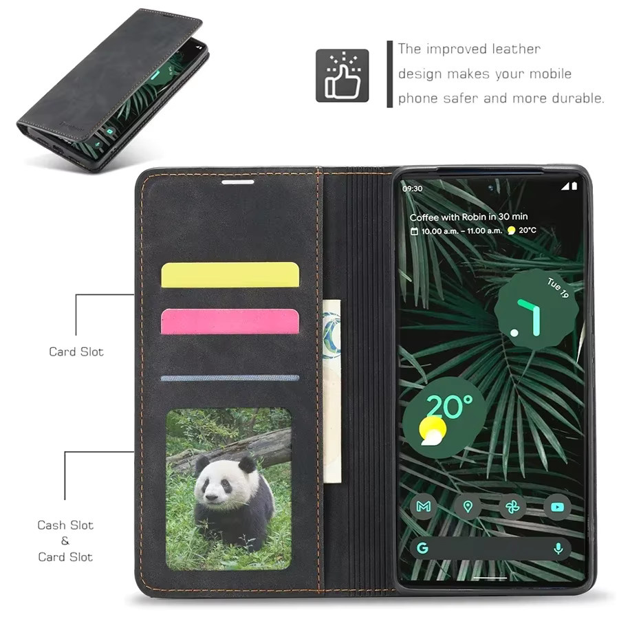 Leder-Brieftasche magnetische Flip-Hülle für Google Pixel 6 und Google Pixel 6 Pro in Schwarz oder Blau - Bild 3