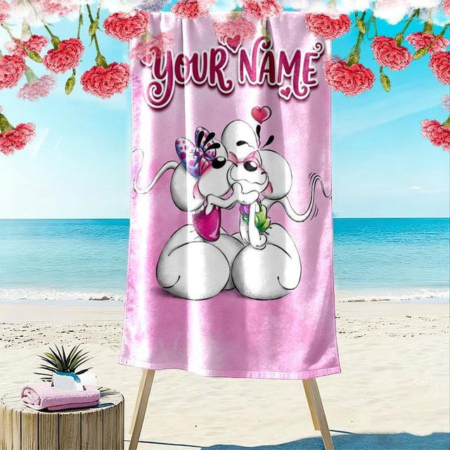 Personalisierbares Diddl-Print Strandtuch von UI LOOL in Pink, weiches und schnelltrocknendes Handtuch für Strand und Camping, Breite: 70 cm, Länge: 140 cm - Bild 1