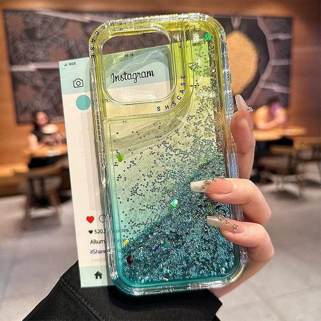 Glänzende Treibsand-Glitzer-Pailletten-Handyhülle für Apple iPhone mit Farbverlauf in Transparent und Multicolour - Bild 1