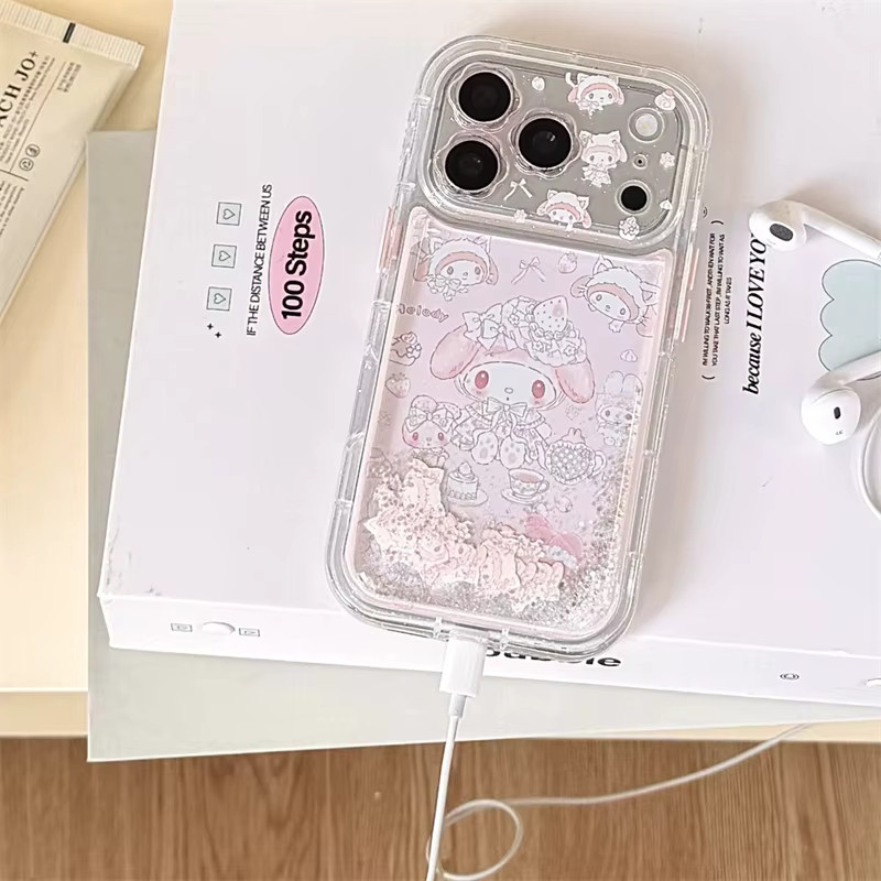 Sanrio My Melody Handyhülle mit Erdbeer- und Blumenmotiv in Rosa für iPhone 13 14 15 16 17 Pro Max mit fließendem Sand und stoßfestem Schutz - Bild 3