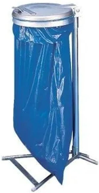 PROREGAL Einzel Abfallsammler aus verzinktem Stahl mit Kunststoff Deckel und Standfuß, Farbe: Silber, H x B x T: 98 x 50 x 48 cm - Bild 1