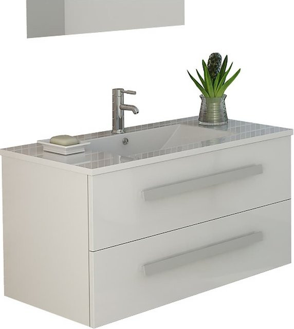 Badmöbel Set Jet-Line RAPPERSWIL in Weiss mit Keramit Waschbecken und Hochglanz-Finish - Bild 1