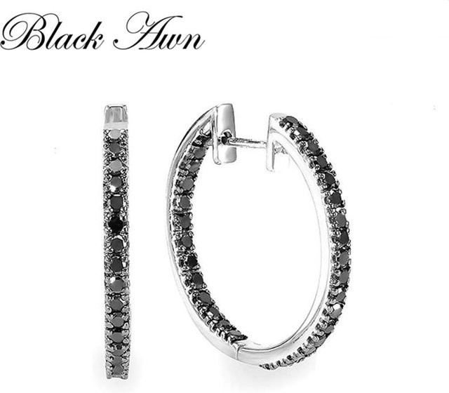 BLACK AWN Creolen, schwarzer Stein, Damen - Bild 1