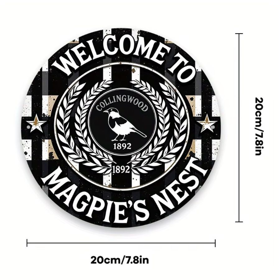 Collingwood Magpies Vintage-Metallschild Welcome to Nest in Schwarz-Weiß, B/B/H: 20,3 x 20,3 x 20,3 cm - Bild 2