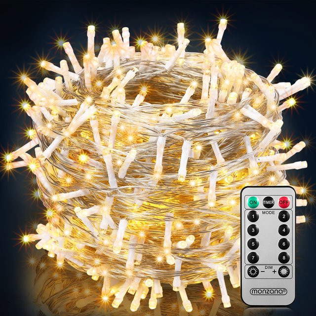 Monzana LED Weihnachts-Lichterkette Warmweiß, 60 m, mit Fernbedienung, Timer und Dimmfunktion, transparent - Bild 1