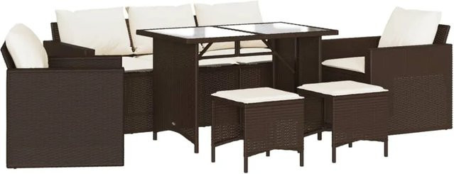 vidaXL 6-tlg Garten-Sofagarnitur aus Poly Rattan in Braun mit Kissen und Couchtisch für Terrasse und Garten - Bild 1